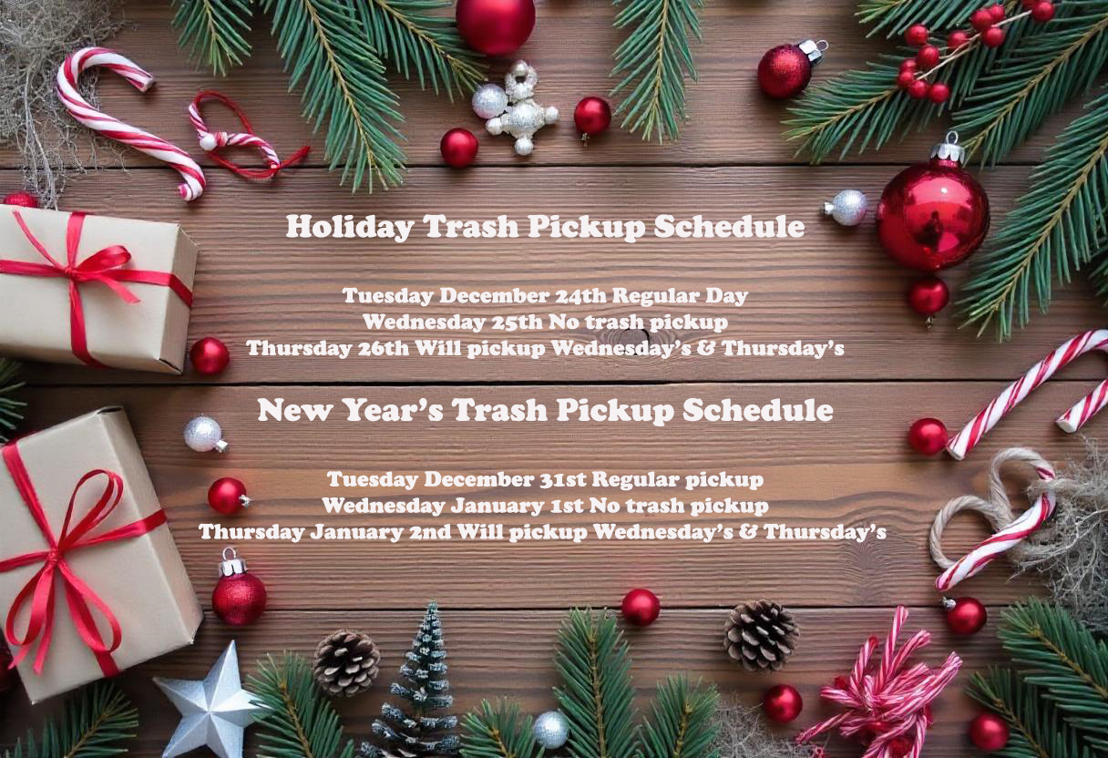 2024 Christmas and New Years Trash Pickup Schedule